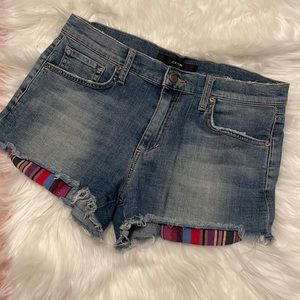 Patterned denim shorts. Size 30 W.